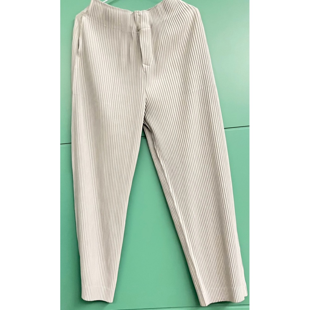 ［我愛皺摺名店］春秋著 粗牙籤直條紋皺摺 男款 淺灰色 長褲-細節圖4