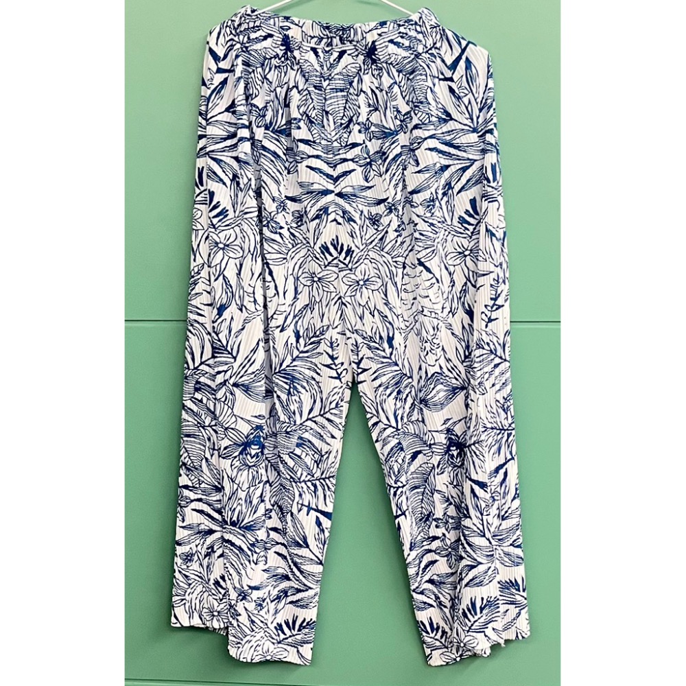 ［我愛皺摺名店］春夏著 KK直條紋皺摺 白色 寶藍色印花 青花瓷色裙褲 長褲-細節圖7