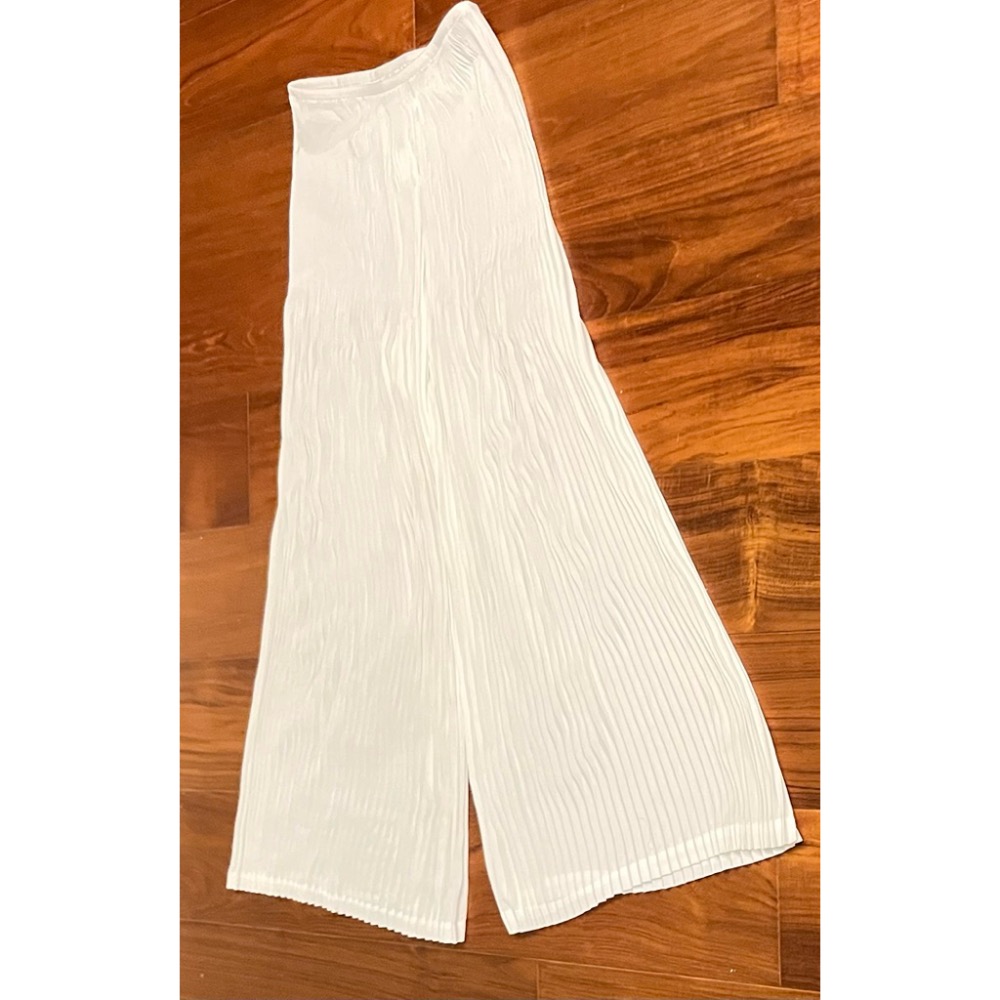 ［我愛皺摺名店］春秋著 細風琴直條紋皺摺 白色 裙褲長褲-細節圖8