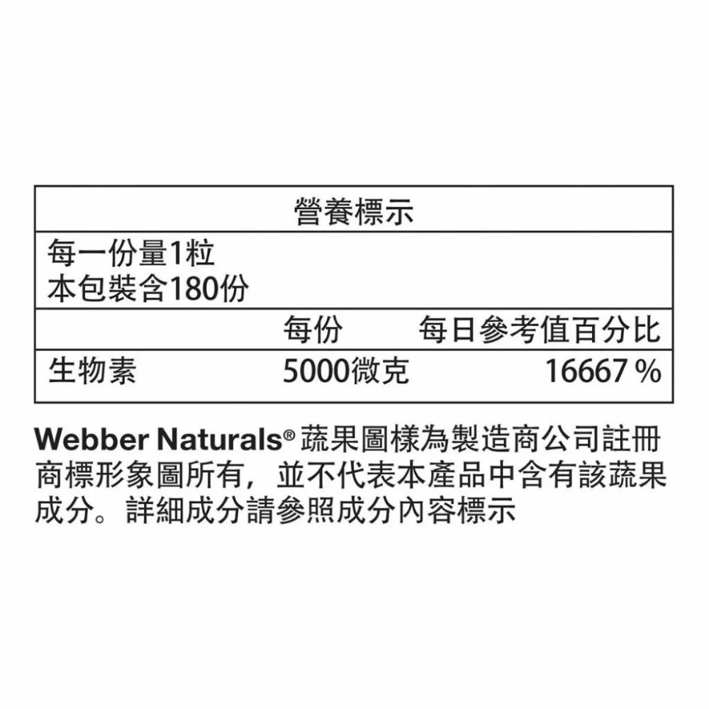 好市多官網代購 宅配免運 Webber Naturals 生物素5,000微克膠囊 180粒-細節圖4