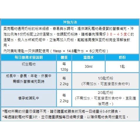 🎀小福袋🎀美國  貝克 寵物通用奶粉 300g/罐  蜜袋鼯/鼠鼠/貓/狗/貂/兔 哺乳寵物-細節圖4
