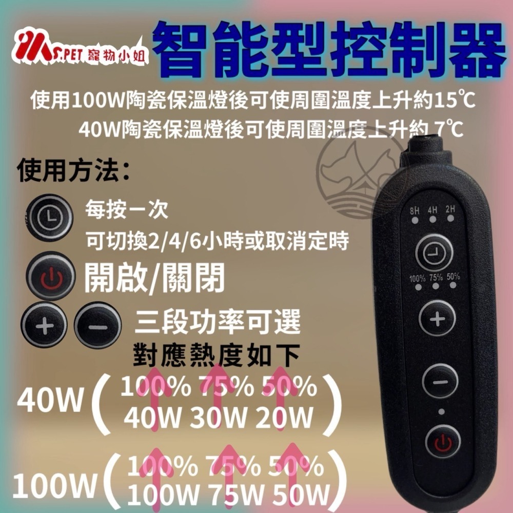 ✪小福袋✪MS.PET 智能控溫陶瓷保溫燈 100W組(可定時 定溫 無光)兔子 倉鼠 蜜袋鼯 貂 鳥 幼犬貓 寵物小姐-細節圖7