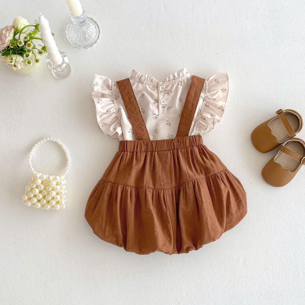 碎花娃娃衫+純色花苞褲套裝-細節圖3