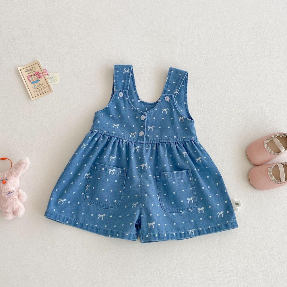 蝴蝶結T恤+牛仔吊帶褲-細節圖7