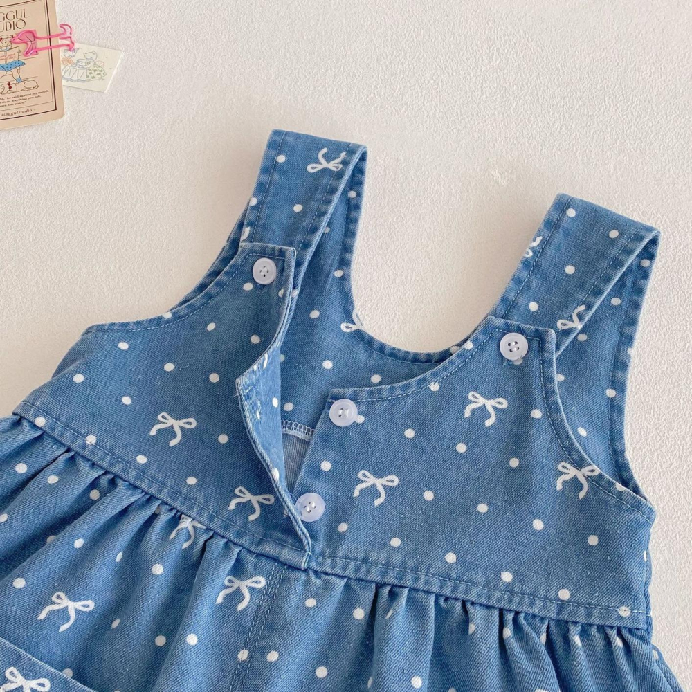 蝴蝶結T恤+牛仔吊帶褲-細節圖8