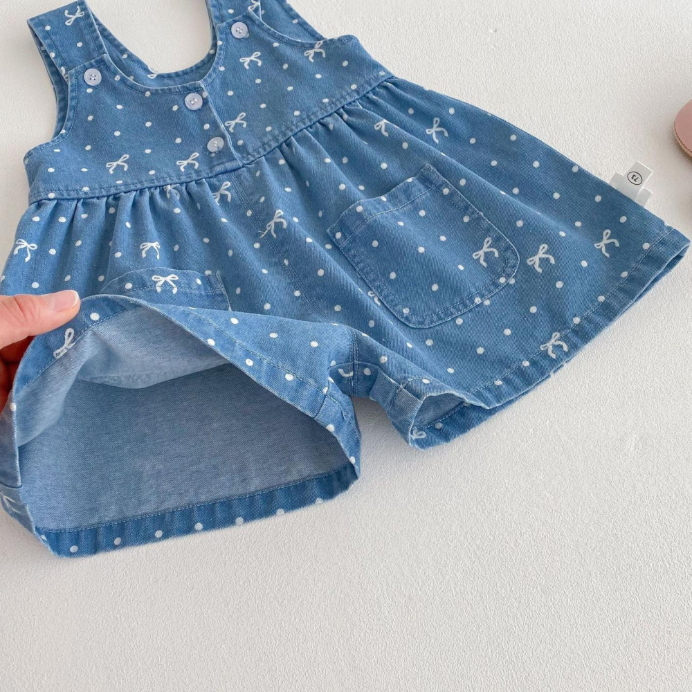 蝴蝶結T恤+牛仔吊帶褲-細節圖9