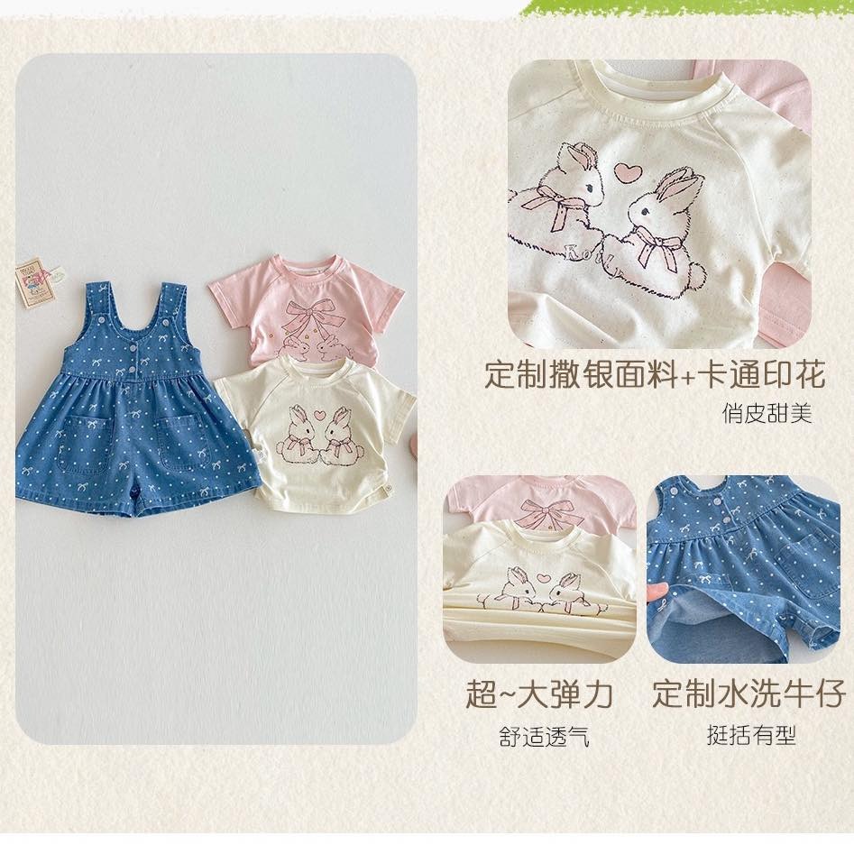 蝴蝶結T恤+牛仔吊帶褲-細節圖10