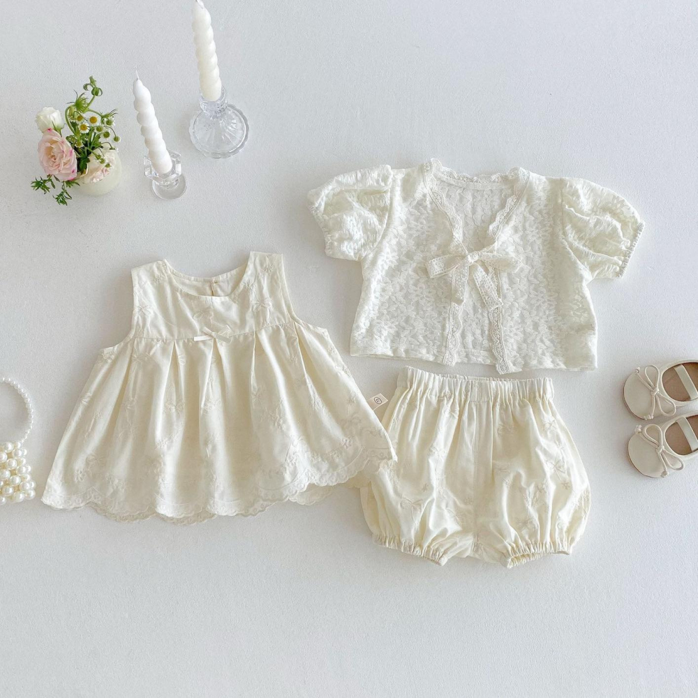 蝴蝶結娃娃衫套裝＋蕾絲小外套-細節圖3