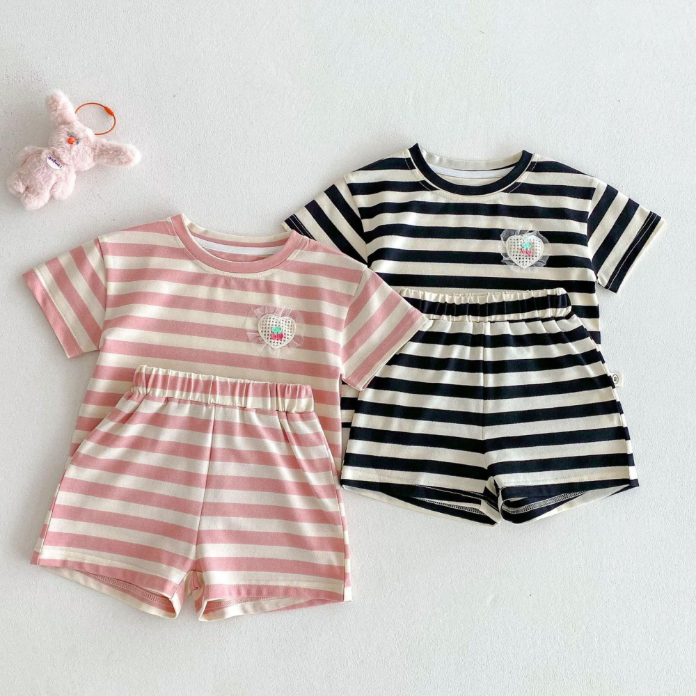 條紋愛心T恤套裝 2色-細節圖2