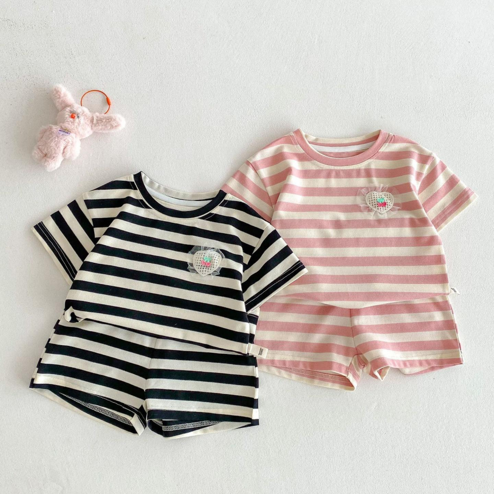 條紋愛心T恤套裝 2色-細節圖3