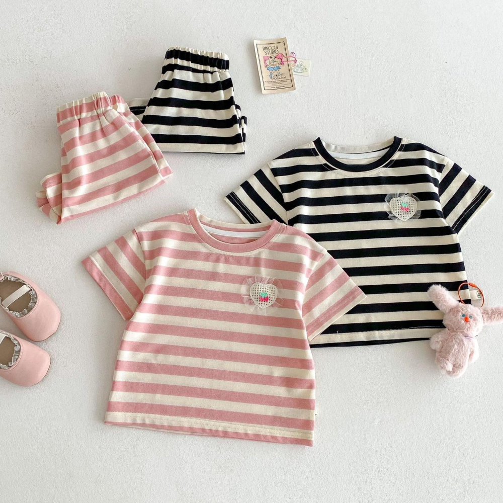 條紋愛心T恤套裝 2色-細節圖4