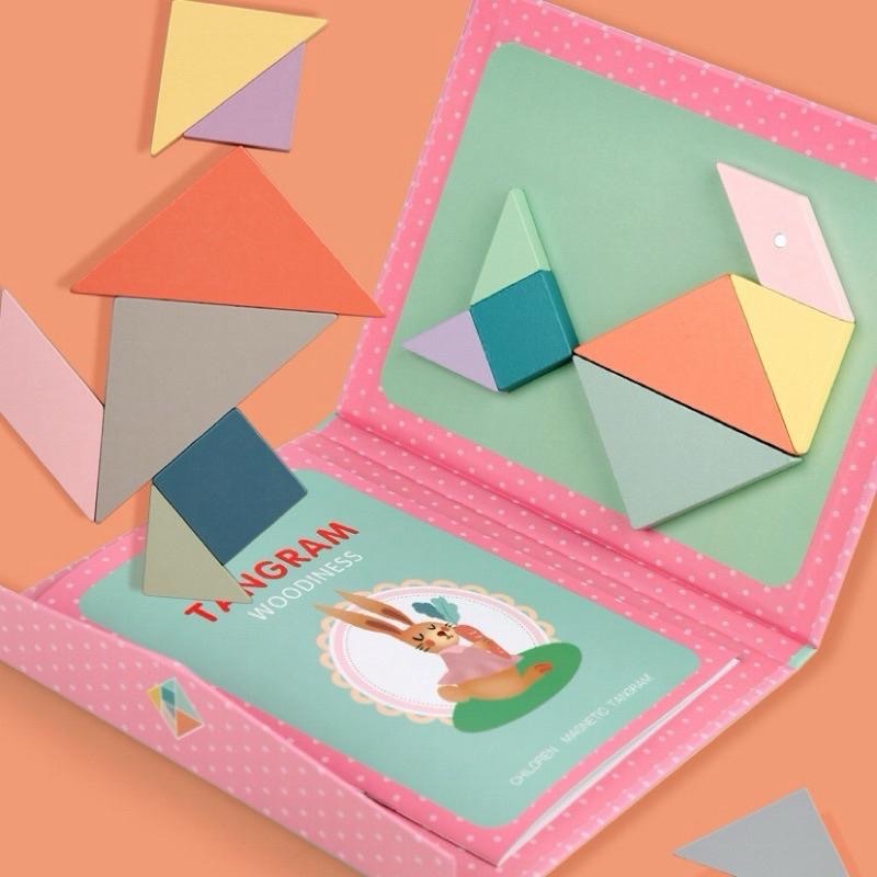 啟蒙七巧板 磁力七巧板 腦力開發玩具 七巧拼 形狀想像教具 益智七巧板 木製拼圖 益智拼圖書 幼稚園教具 蒙氏早教-細節圖3