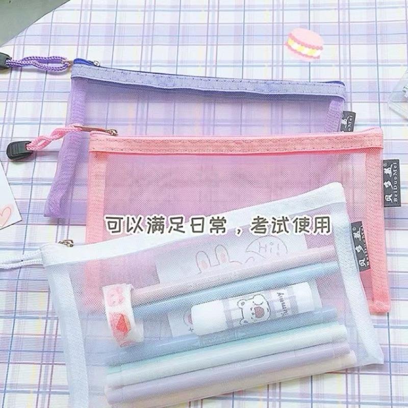 韓風極簡文具袋 簡約文具袋 網紗筆袋 ins筆袋 文具收納袋 彩色收納袋 文具筆袋 鉛筆袋 莫蘭迪色筆袋-細節圖3