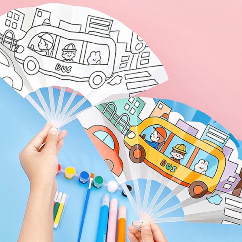 夏日出行 🪭 塗鴉扇子 彩繪扇子DIY塗鴉扇子 著色扇子 手作塗鴉折扇 畫畫扇子 繪畫折扇 大風力 攜帶方便扇子-細節圖2