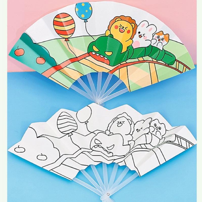 夏日出行 🪭 塗鴉扇子 彩繪扇子DIY塗鴉扇子 著色扇子 手作塗鴉折扇 畫畫扇子 繪畫折扇 大風力 攜帶方便扇子-細節圖4