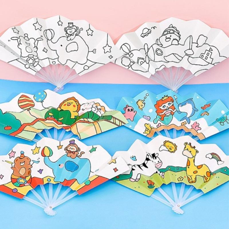 夏日出行 🪭 塗鴉扇子 彩繪扇子DIY塗鴉扇子 著色扇子 手作塗鴉折扇 畫畫扇子 繪畫折扇 大風力 攜帶方便扇子-細節圖6