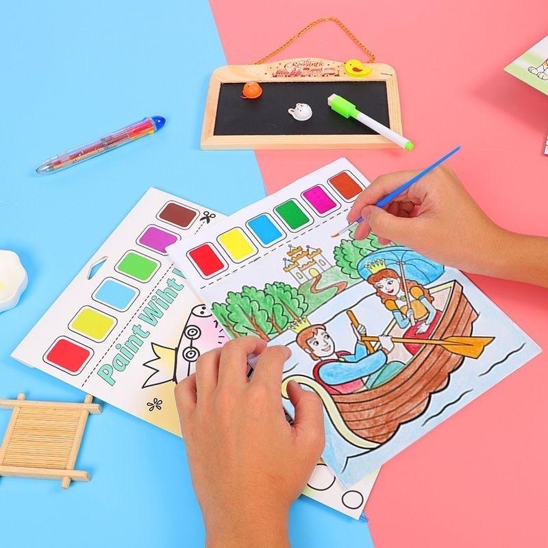 🔥歐美現貨爆款🔥 不沾手水彩畫 兒童塗鴉繪本 大版本繪本 自帶顏料水彩畫 大A4紙顏料畫 塗色本 沾水畫 水粉畫-細節圖2