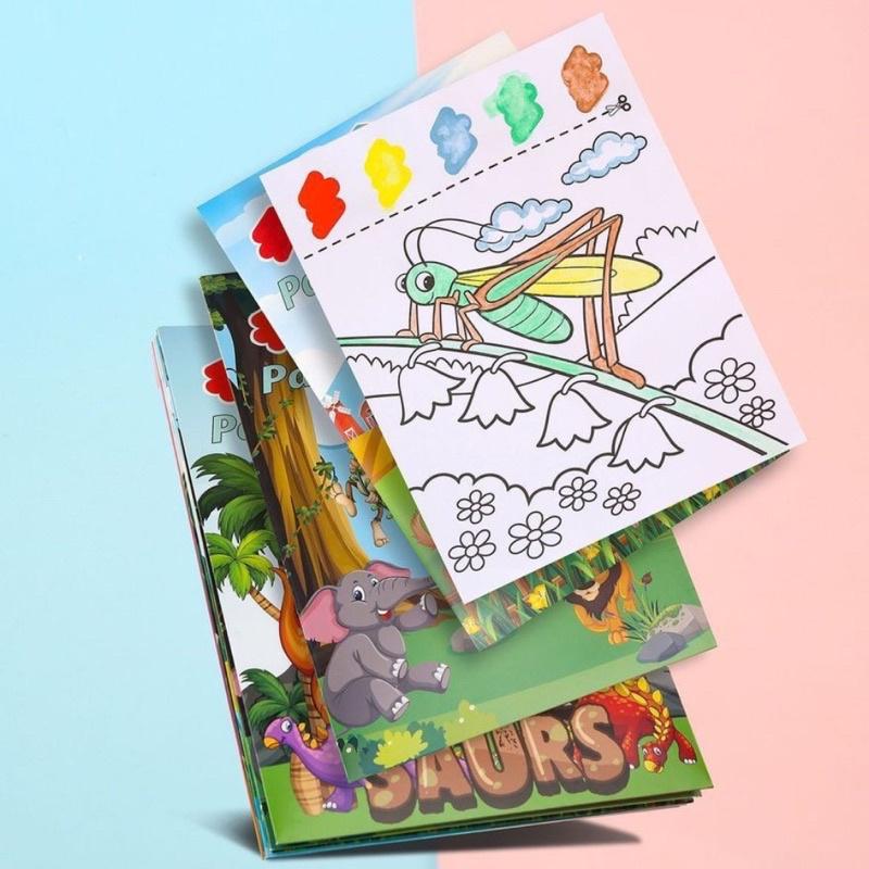 🔥歐美現貨爆款🔥 不沾手水彩畫 兒童塗鴉繪本 大版本繪本 自帶顏料水彩畫 大A4紙顏料畫 塗色本 沾水畫 水粉畫-細節圖3