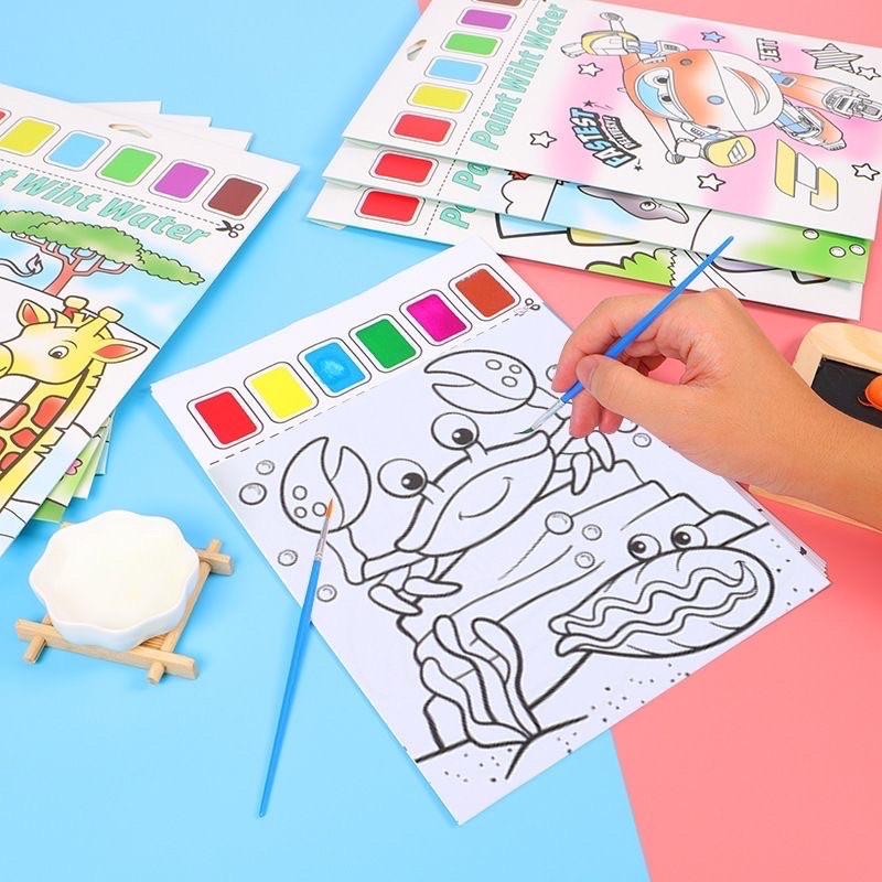 🔥歐美現貨爆款🔥 不沾手水彩畫 兒童塗鴉繪本 大版本繪本 自帶顏料水彩畫 大A4紙顏料畫 塗色本 沾水畫 水粉畫-細節圖5