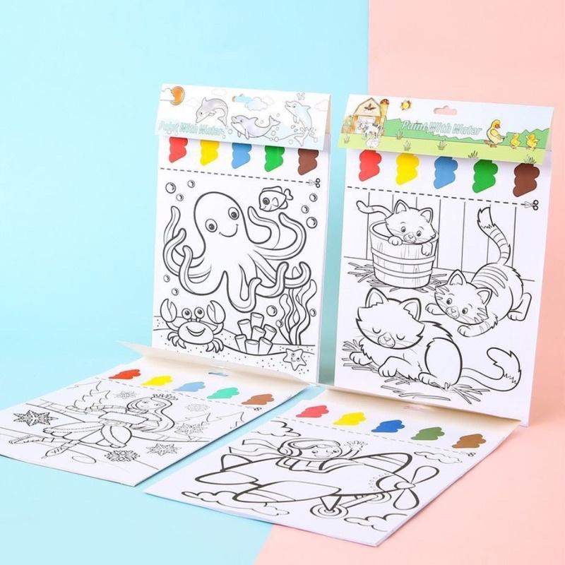 🔥歐美現貨爆款🔥 不沾手水彩畫 兒童塗鴉繪本 大版本繪本 自帶顏料水彩畫 大A4紙顏料畫 塗色本 沾水畫 水粉畫-細節圖6