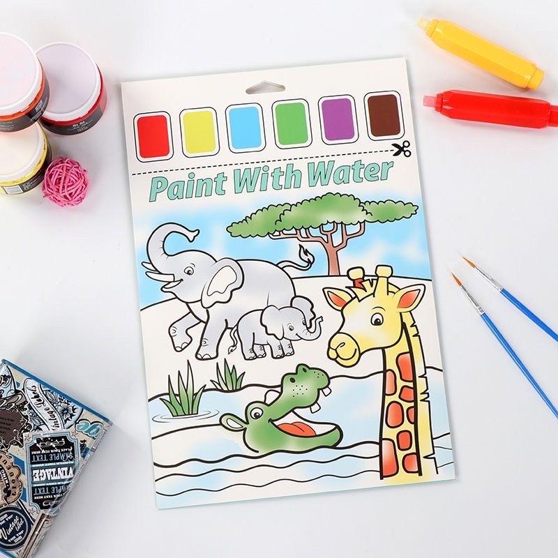 🔥歐美現貨爆款🔥 不沾手水彩畫 兒童塗鴉繪本 大版本繪本 自帶顏料水彩畫 大A4紙顏料畫 塗色本 沾水畫 水粉畫-細節圖7