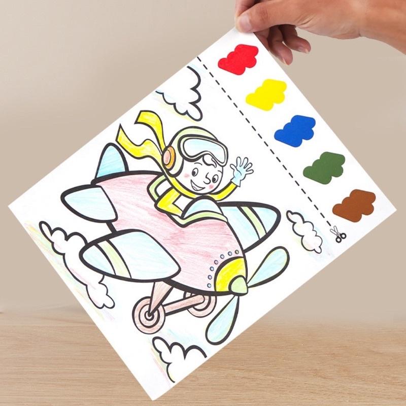 🔥歐美現貨爆款🔥 不沾手水彩畫 兒童塗鴉繪本 大版本繪本 自帶顏料水彩畫 大A4紙顏料畫 塗色本 沾水畫 水粉畫-細節圖8