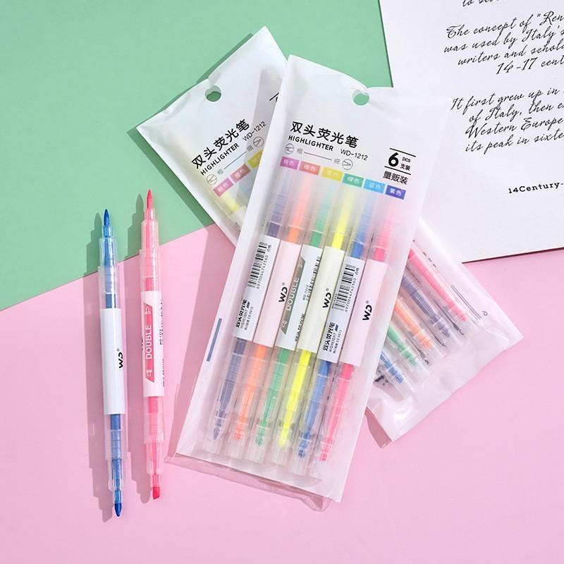 雙頭雙色螢光筆 6支裝 學生筆 韓國創意 標記重點劃線 記號筆 手賬筆 塗鴉筆-細節圖2