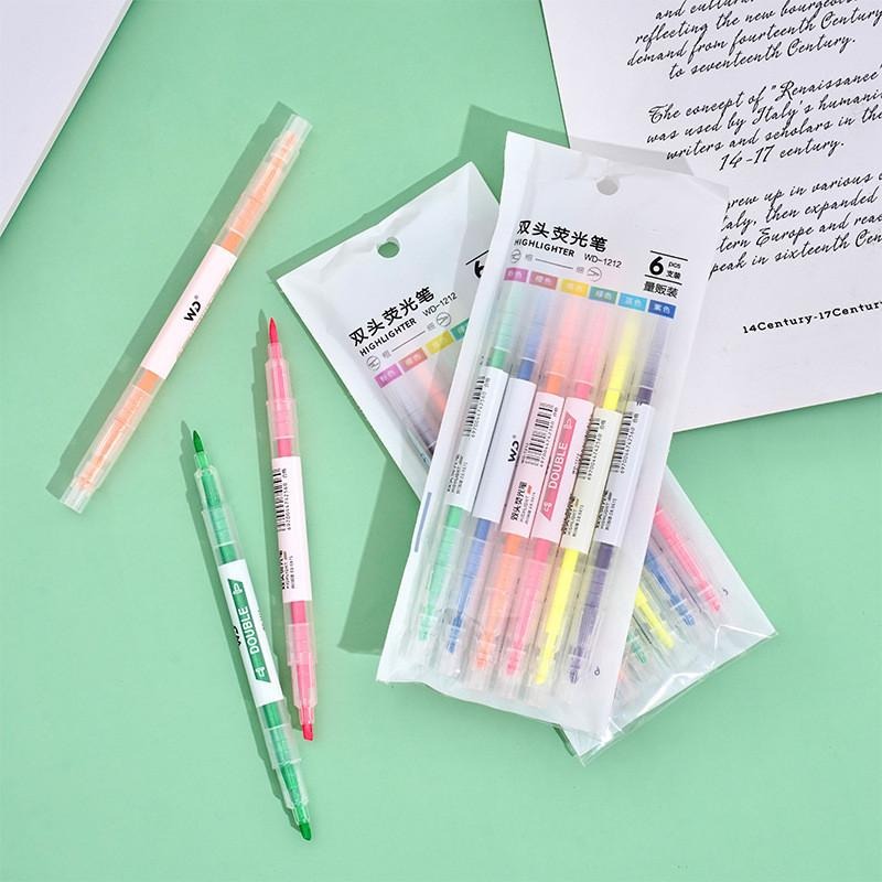 雙頭雙色螢光筆 6支裝 學生筆 韓國創意 標記重點劃線 記號筆 手賬筆 塗鴉筆-細節圖3