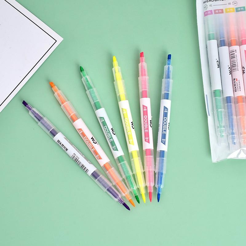 雙頭雙色螢光筆 6支裝 學生筆 韓國創意 標記重點劃線 記號筆 手賬筆 塗鴉筆-細節圖4