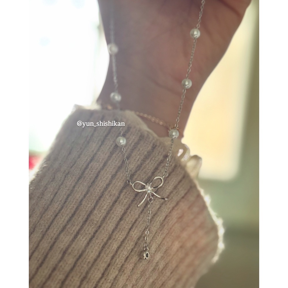 輕奢小眾珍珠.蝴蝶結🎀項鏈 𝐒𝟗𝟐𝟓純銀項鏈-細節圖3