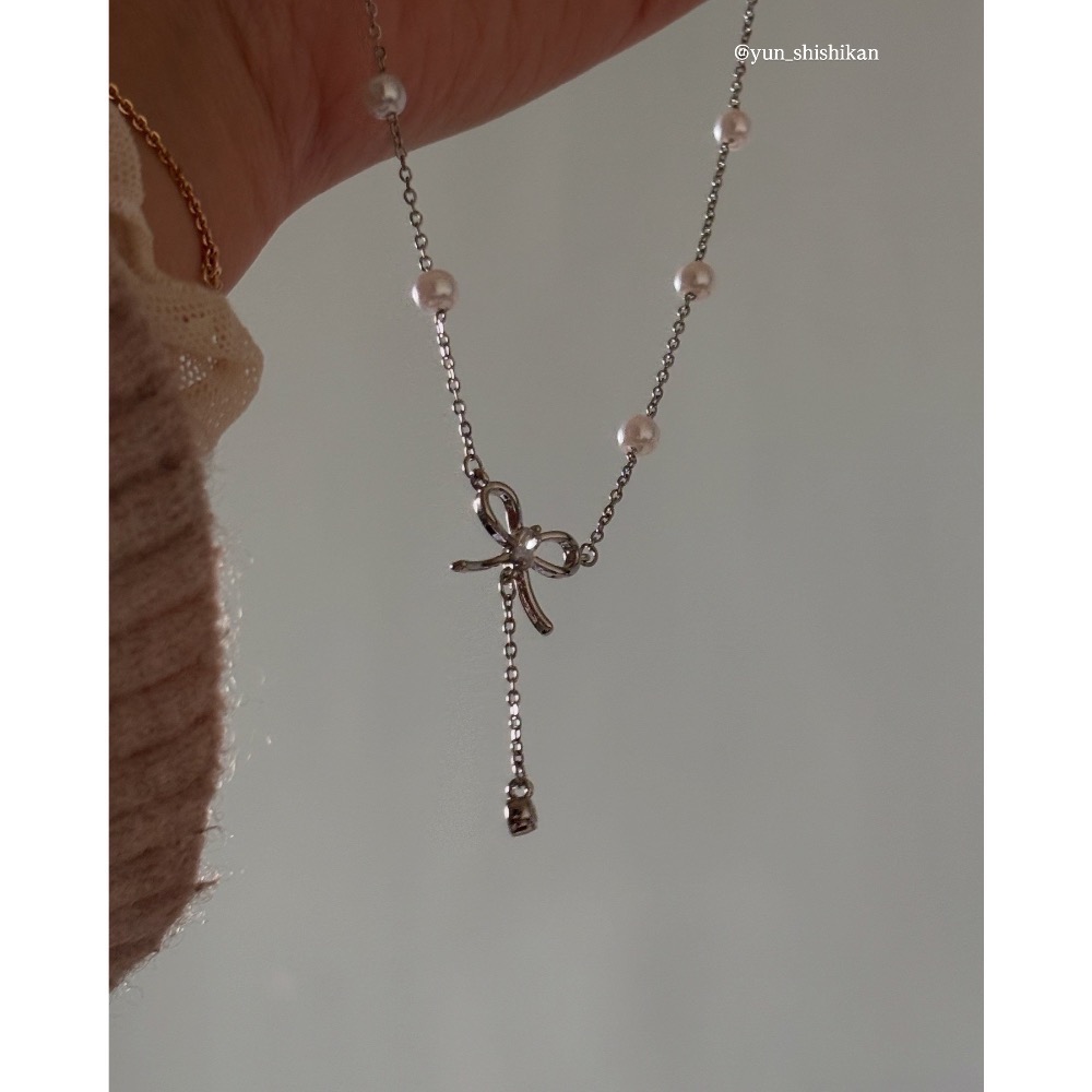 輕奢小眾珍珠.蝴蝶結🎀項鏈 𝐒𝟗𝟐𝟓純銀項鏈-細節圖4