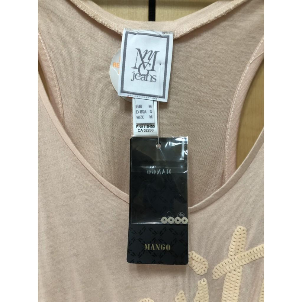 MANGO  杏桃色 羽毛 亮片 挖背 背心-細節圖2