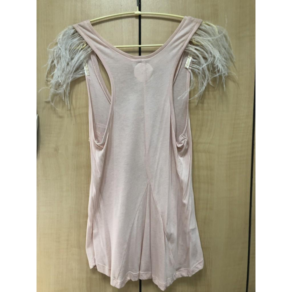 MANGO  杏桃色 羽毛 亮片 挖背 背心-細節圖5