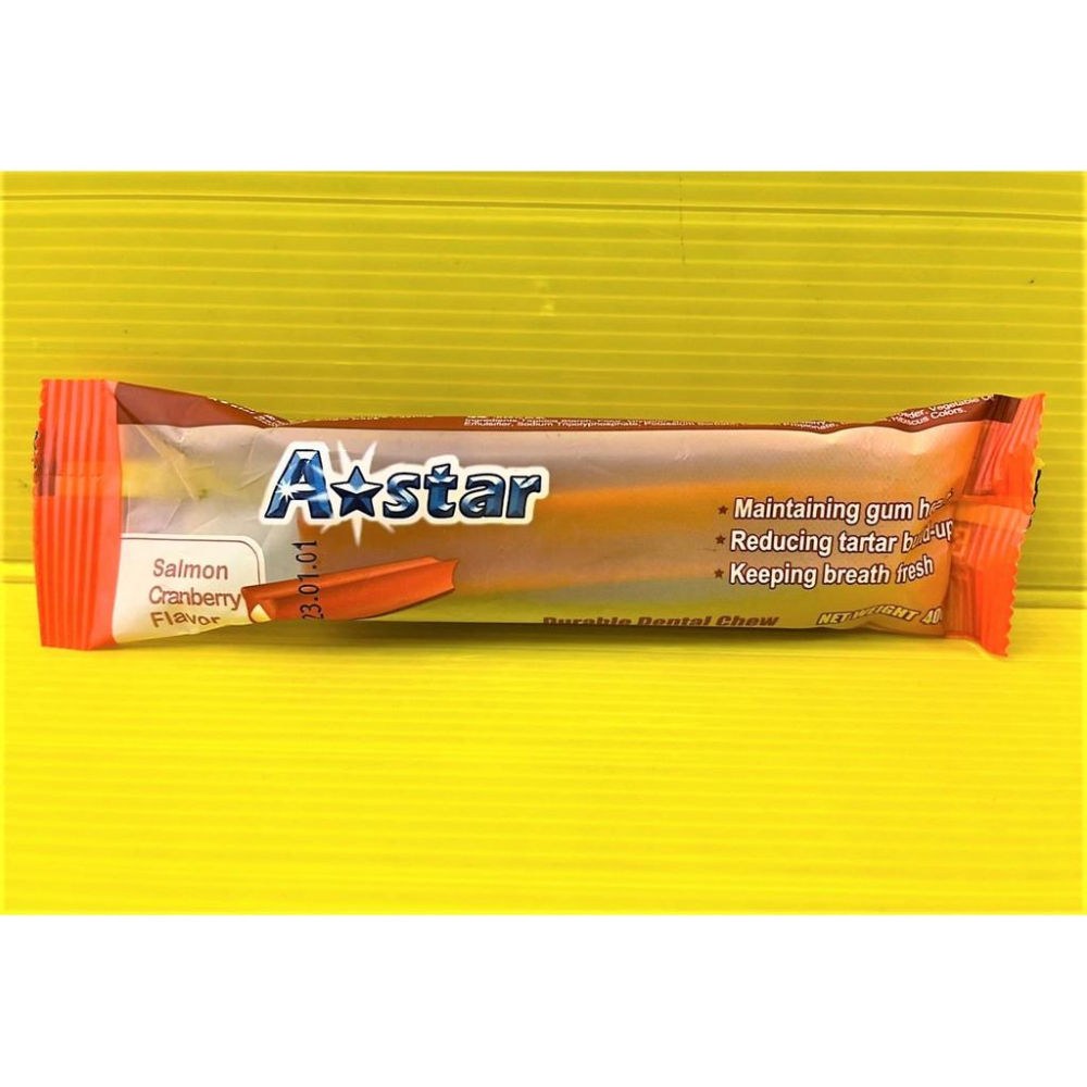 🔴四寶的店🔴附發票~蔓越莓鮭魚夾心單支約40g/入 耐咬棒 單支入 潔牙骨 阿曼特 附發票 A-star Bones-細節圖3