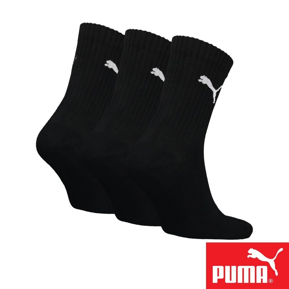 PUMA 男女款中短筒襪3雙裝 彪馬 跳豹 男襪 女襪 襪子 運動襪 小腿襪 棉襪 柔軟 棉質 舒適 高彈 耐磨 黑 白-細節圖2