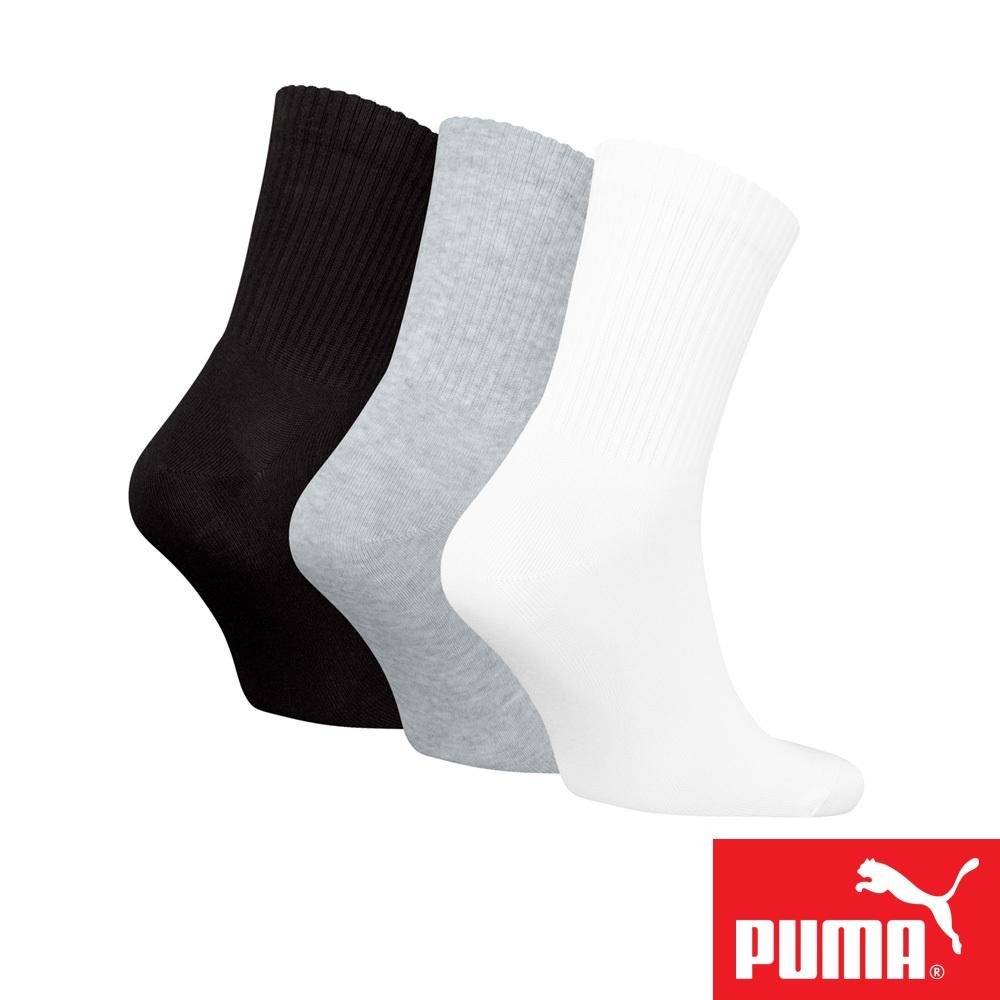 PUMA 男女款中短筒襪3雙裝 彪馬 跳豹 男襪 女襪 運動襪 中筒襪 小腿襪 棉襪 柔軟 抗菌 除臭 耐磨 白/灰/黑-細節圖2