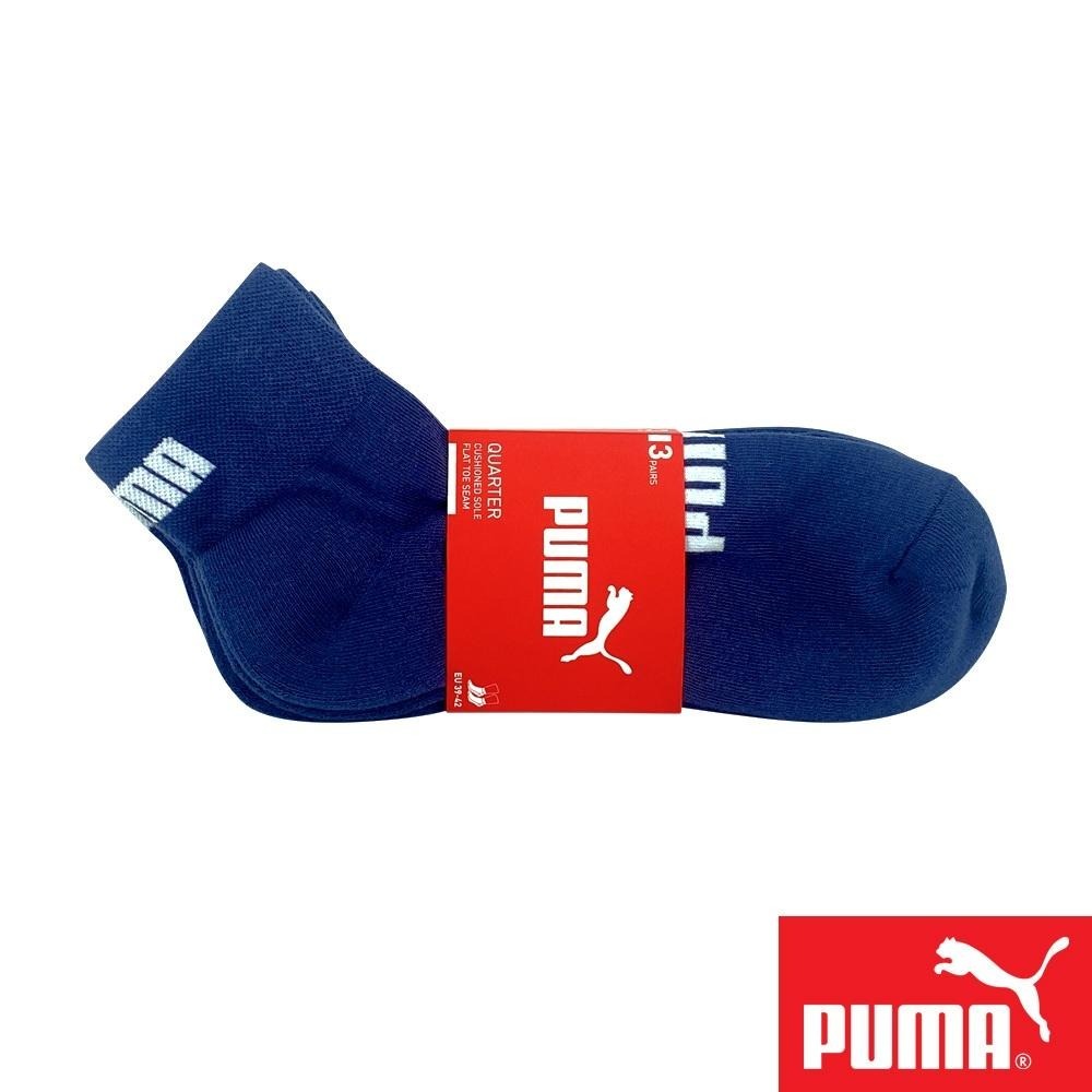 PUMA 經典加厚毛巾底運動短筒襪3雙裝 彪馬 跳豹 男襪 女襪 襪子 運動襪 短襪 加厚 高彈 平整縫頭 耐磨 深藍-細節圖2