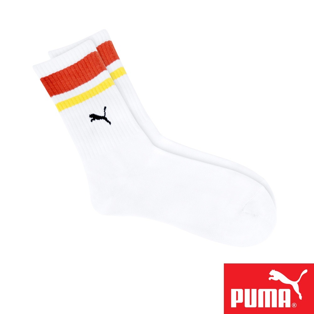 PUMA 男女款中筒襪1雙裝 彪馬 跳豹 男襪 女襪 襪子 運動襪 中筒襪 小腿襪 柔軟 棉質 高彈 耐磨 白紅 黑 白-細節圖2