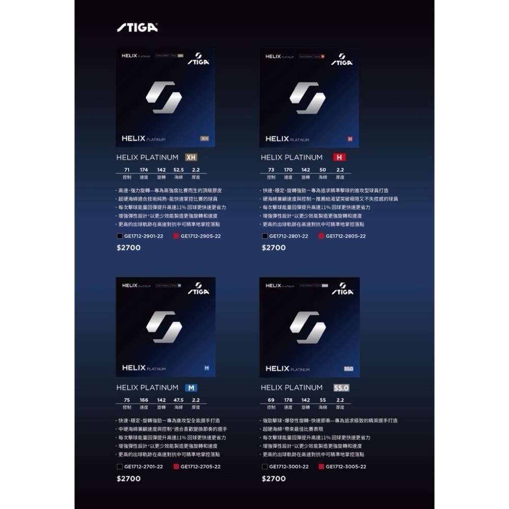 《將拼桌球運動空間》臺灣公司貨STIGA HELIX PLATINUM 海力士 莫雷加德桌球膠皮 專業推薦 膠皮代貼-細節圖2