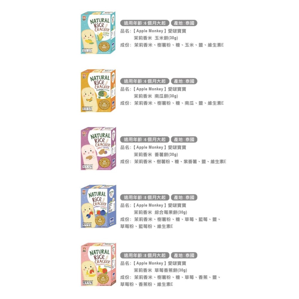【Apple Monkey】愛啵寶寶 6m+ 茉莉香米 玉米餅 (30g)-細節圖4