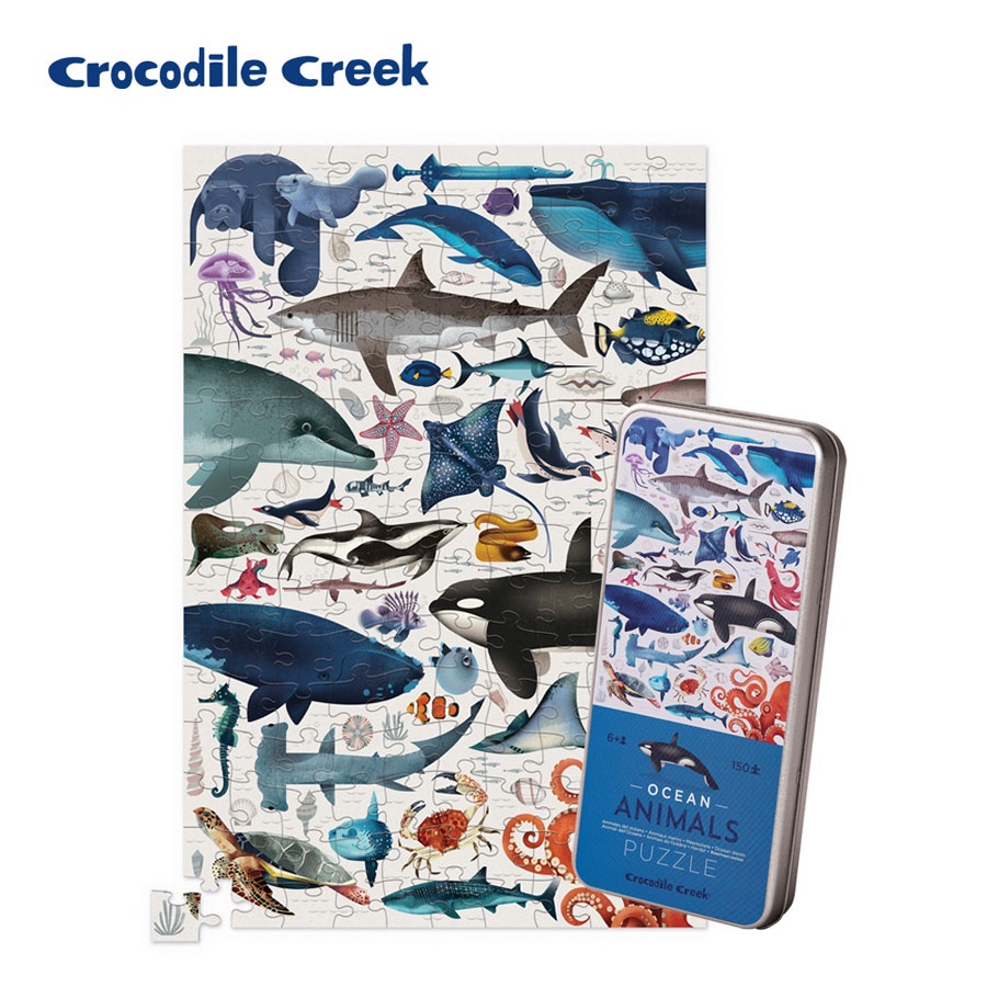 (6歲以上) 美國 Crocodile Creek 鐵盒圖鑑拼圖-海洋動物 (150片)