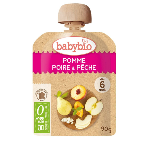 法國貝優 babybio 生機蘋果洋梨纖果泥 90g (6個月以上適用) 即食 副食品 離乳食