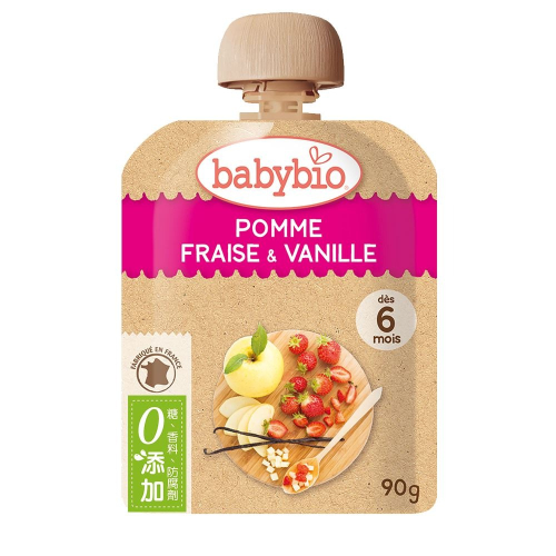 法國貝優 babybio 生機蘋果草莓纖果泥 90g (6個月以上適用) 即食 副食品 離乳食