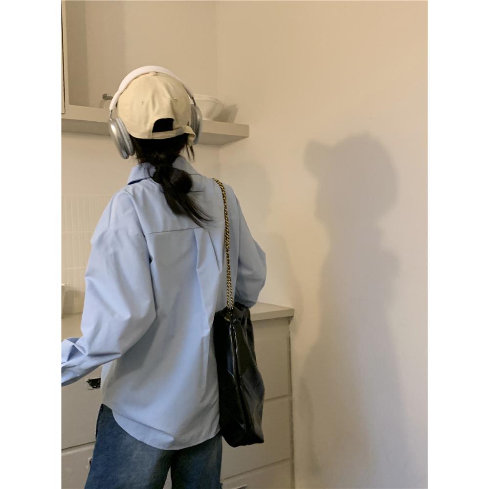 雙向拉鍊！特別好看💙  漫步首爾拉鍊口袋襯衫（2色  S-XL）韓系 顯瘦 特價 女裝 衣服 基本款 T恤 長袖 上衣-細節圖4