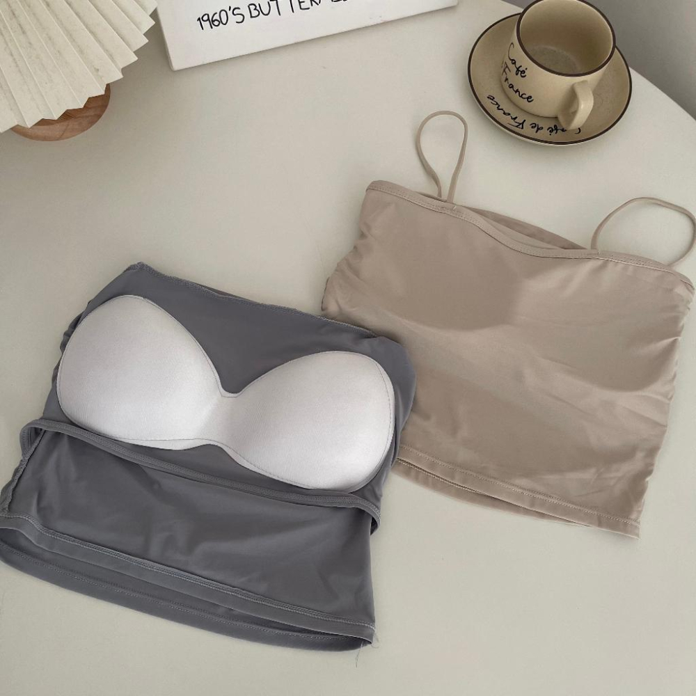 夏季必買🧊  大彈力✨  自帶胸墊！涼感冰絲褶皺bra背心（5色）吊帶背心 內衣 小可愛 女裝 運動背心 特價 顯瘦-細節圖2