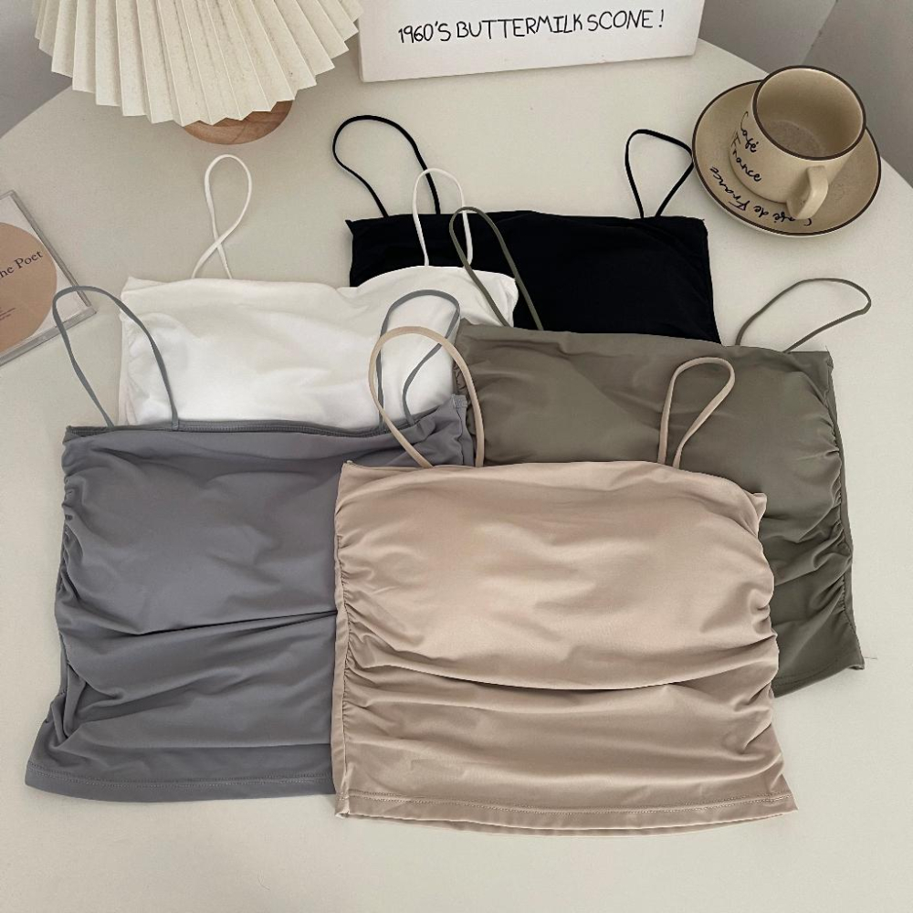 夏季必買🧊  大彈力✨  自帶胸墊！涼感冰絲褶皺bra背心（5色）吊帶背心 內衣 小可愛 女裝 運動背心 特價 顯瘦-細節圖4