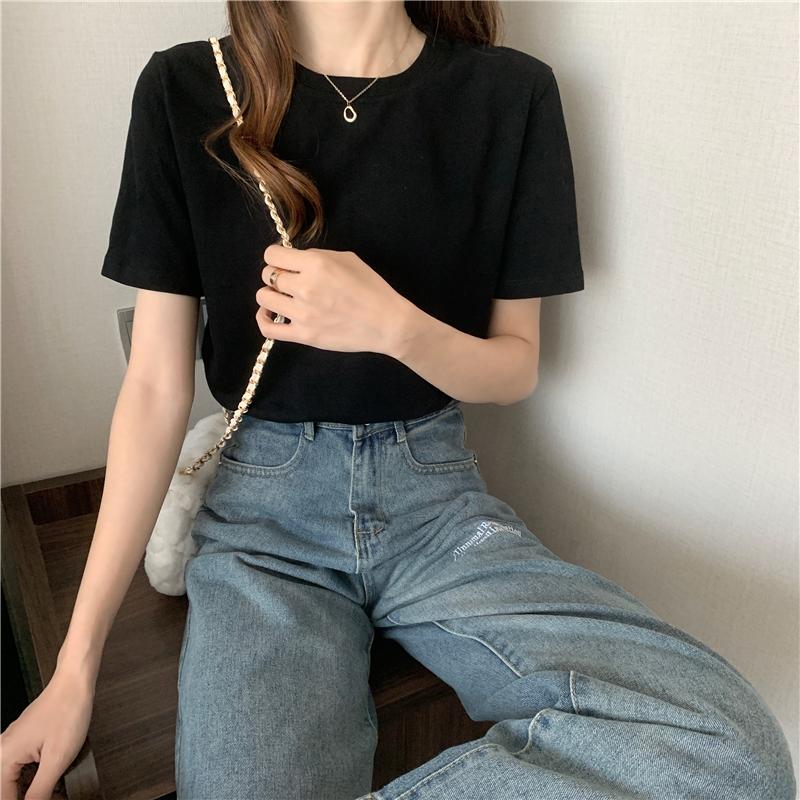 包色優惠📦  衣櫃必備款✨  質感升級超好穿基本款素tee（6色  M-XL）韓系 顯瘦 特價 女裝 衣服 基本款 T恤-細節圖5