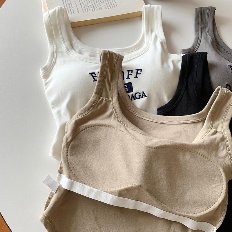 包色優惠🔖  不用穿內衣！顯瘦不跑杯💝  甜辣風字母刺繡bra背心（4色）內衣 小可愛 女裝 運動背心 顯瘦 特價 舒適-細節圖4