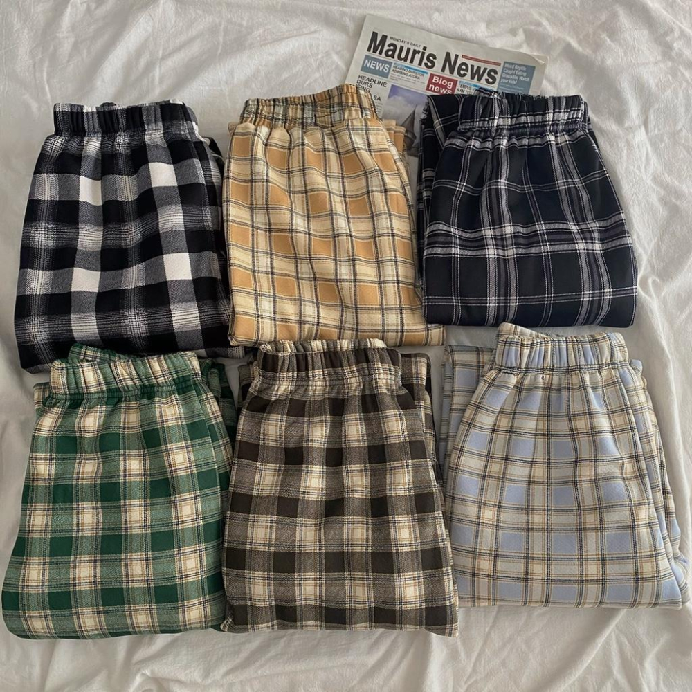 激推❗️ 整件刷毛超級暖🔥 冬天來一件保暖加厚格子褲（6色）腰圍鬆緊👍🏻 羊羔絨 刷毛褲 直筒褲 女裝 韓系 休閒褲-細節圖4