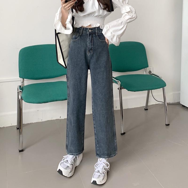 必推🔥 腰圍鬆緊超級舒服❗️  韓版高腰鬆緊直筒牛仔褲（S-XL）女裝 韓系 休閒褲 牛仔褲 毛呢褲 短褲 顯瘦 修飾-細節圖5